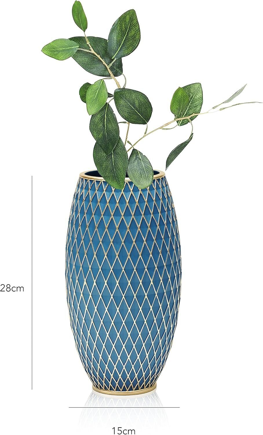 Dekorative Blumenvase Blau Gold 28 cm – Zylindervase Mit Diamantmuster