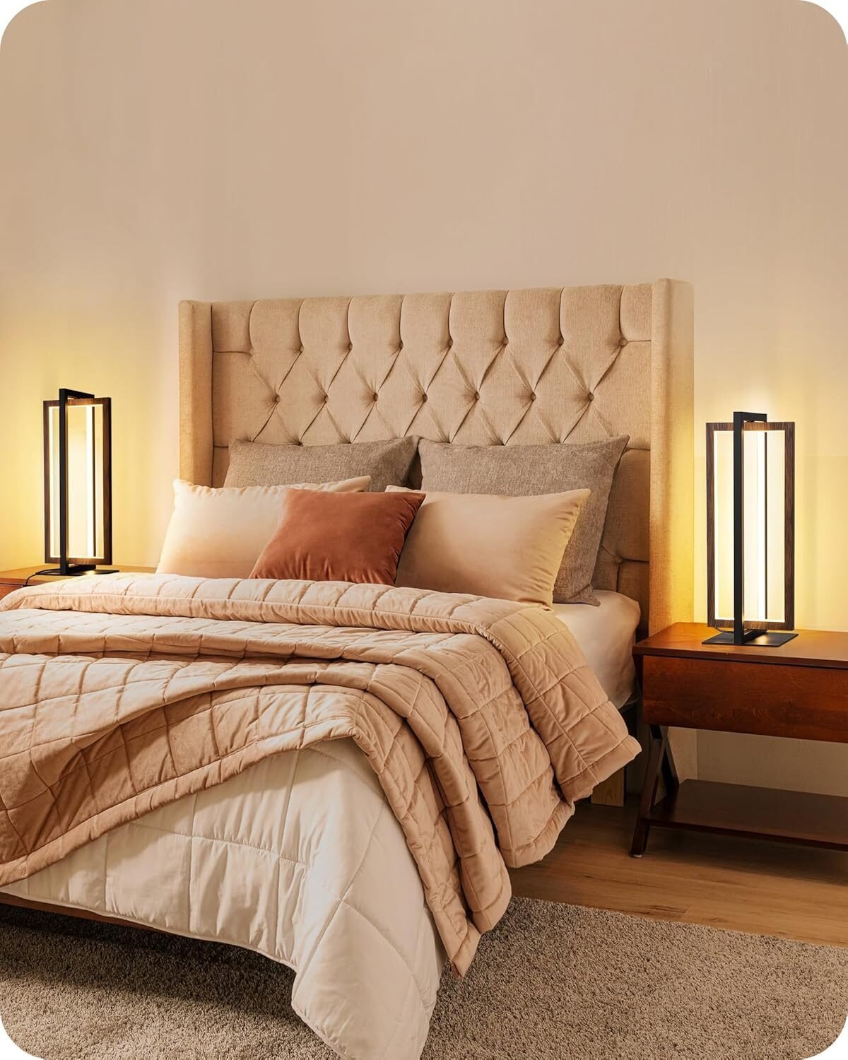 LED Tischlampe Schwarz Walnuss – Touch Dimmbar mit 3 Farbtemperaturen