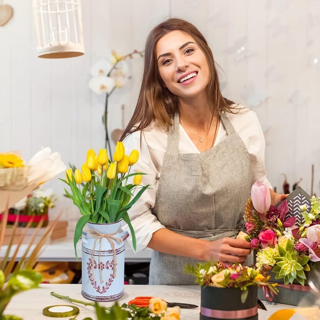 Vintage Metall Blumenvase Herz 19.5 cm – Shabby Chic Milchkanne