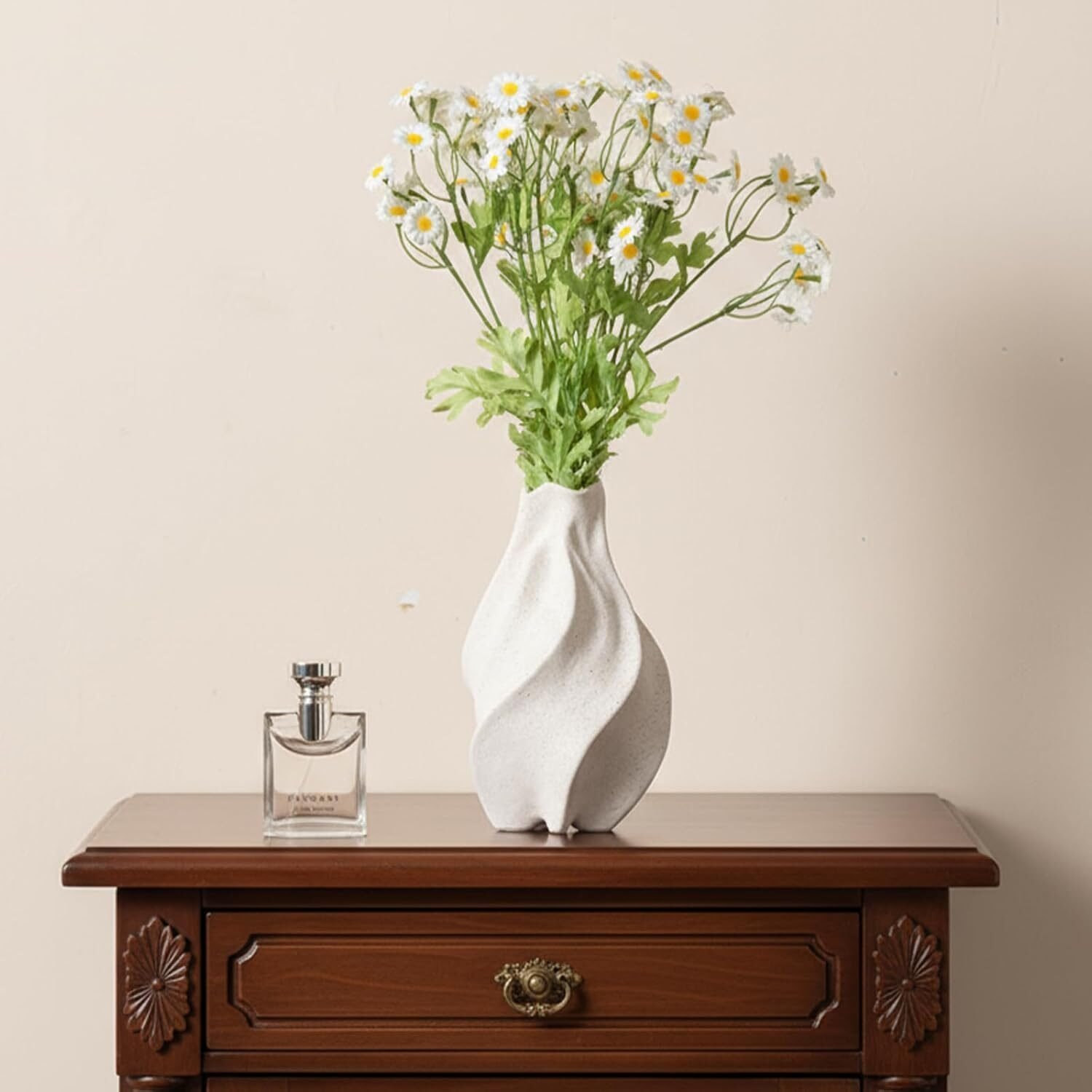 Beige Keramik Blumenvase Boho Stil 22 cm – Skandinavische Dekovase