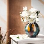 Handgedrehte Keramikvase 16 cm – Bunte handglasierte Blumenvase aus Keramik