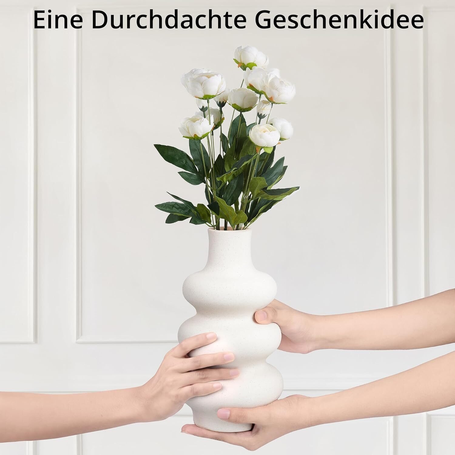 Beige Keramik Blumenvase 25 cm – Moderne Donut Vase Für Pampasgras