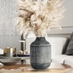 18cm Schwarze strukturierte Keramikvase – Boho Bauernhaus Stil