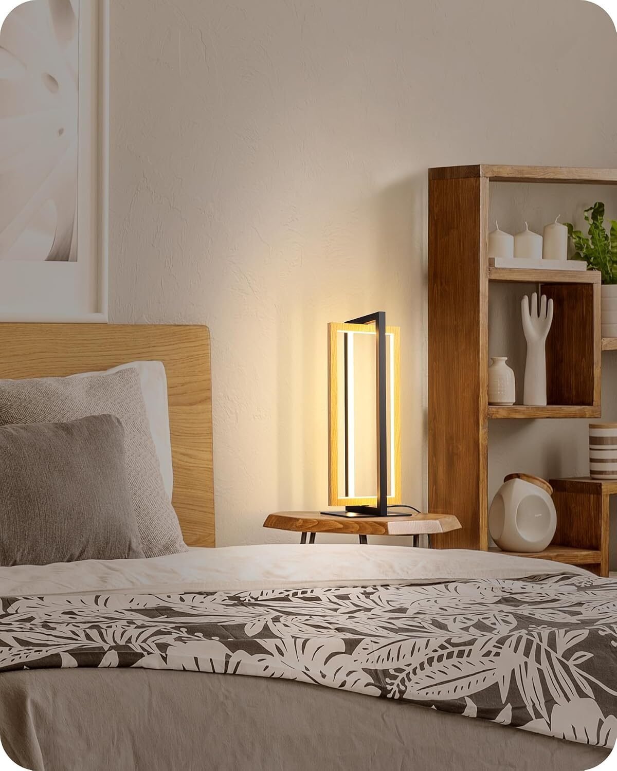 LED Tischlampe Holz Schwarz – Drehbares Design mit 3 Farbtemperaturen