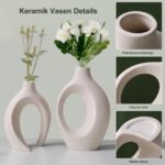 Keramikvasen Set 2er Beige Modern – Dekorative Hohlform für nordisches Wohndesign