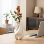 Beige Keramik Blumenvase Boho Stil 22 cm – Skandinavische Dekovase