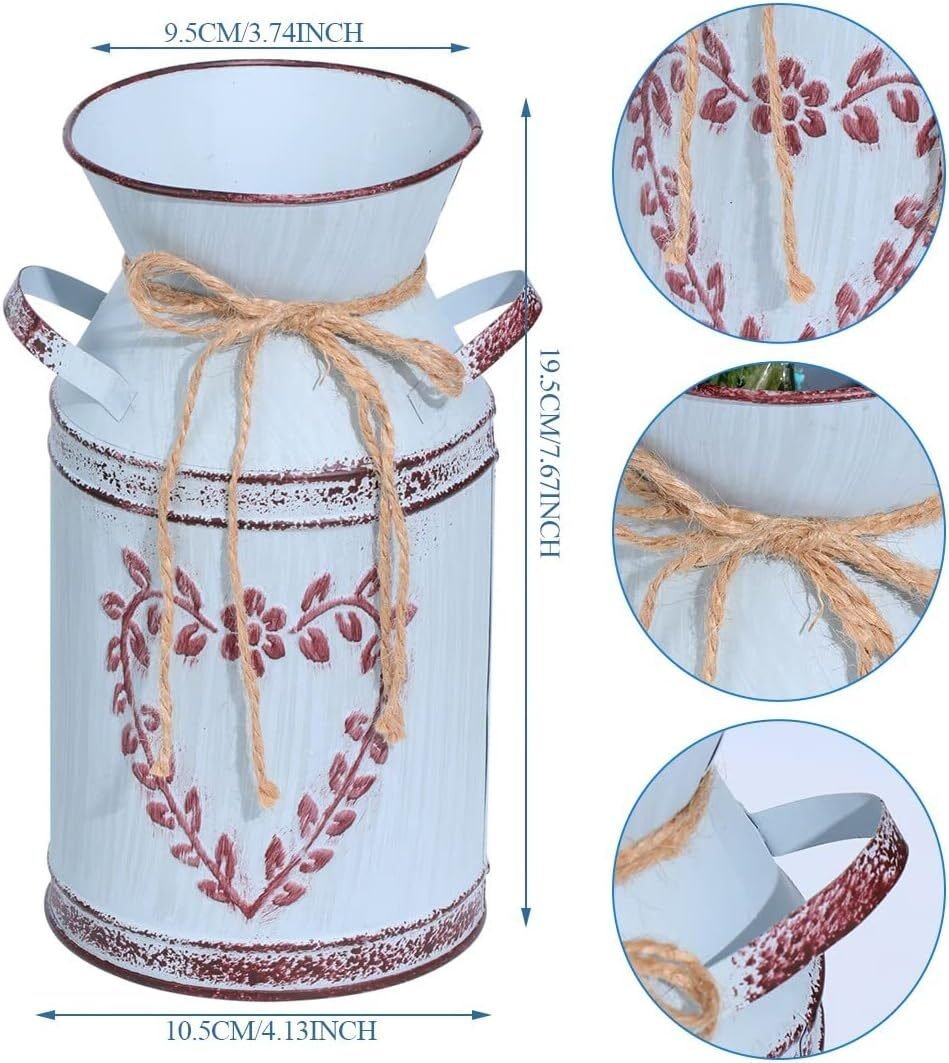 Vintage Metall Blumenvase Herz 19.5 cm – Shabby Chic Milchkanne