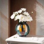 Handgedrehte Keramikvase 16 cm – Bunte handglasierte Blumenvase aus Keramik