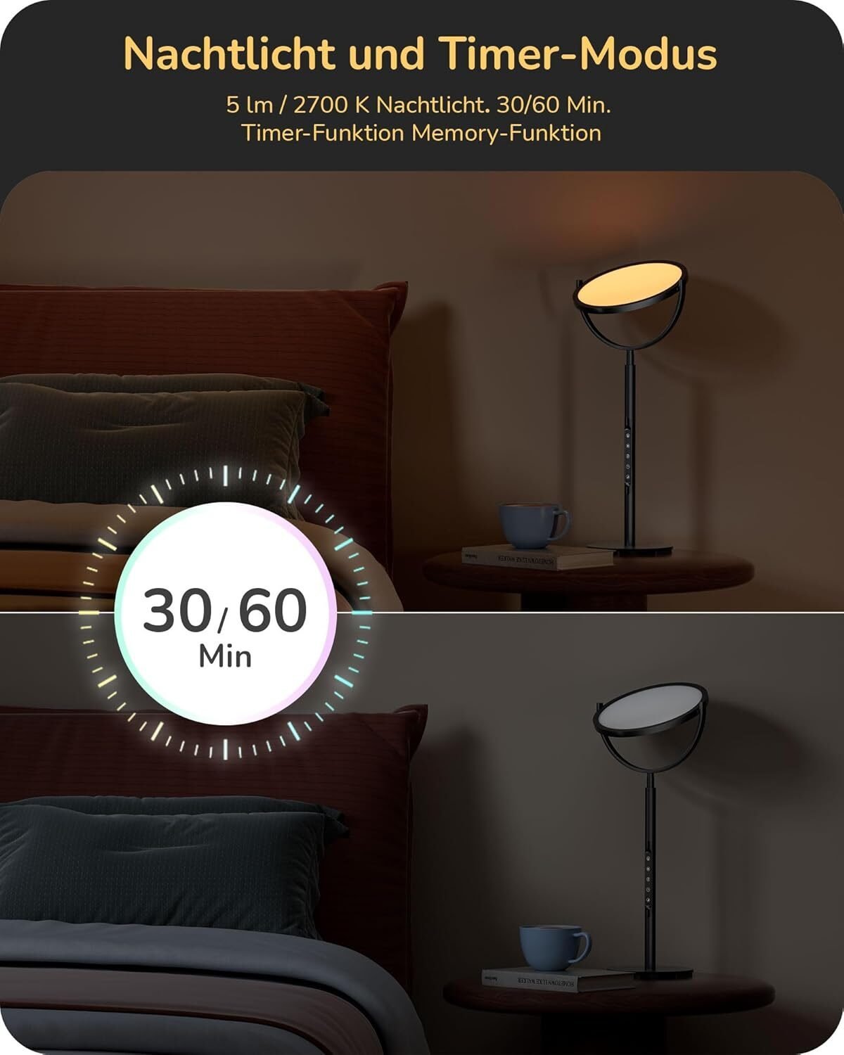 Drehbare LED Tischlampe mit Touch Dimmfunktion und 5 Helligkeitsstufen, 55cm Höhe