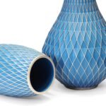 Dekorative Blumenvase Blau Gold 28 cm – Zylindervase Mit Diamantmuster