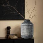 18cm Schwarze strukturierte Keramikvase – Boho Bauernhaus Stil