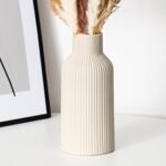 Keramik Vase 20 cm Matt Rund – Moderne Struktur Design Vase Für Pampasgras & Deko