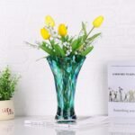 Mundgeblasene Glasvase Blaugrün 22,9 cm – Dekorative Blumenvase mit breiter Öffnung