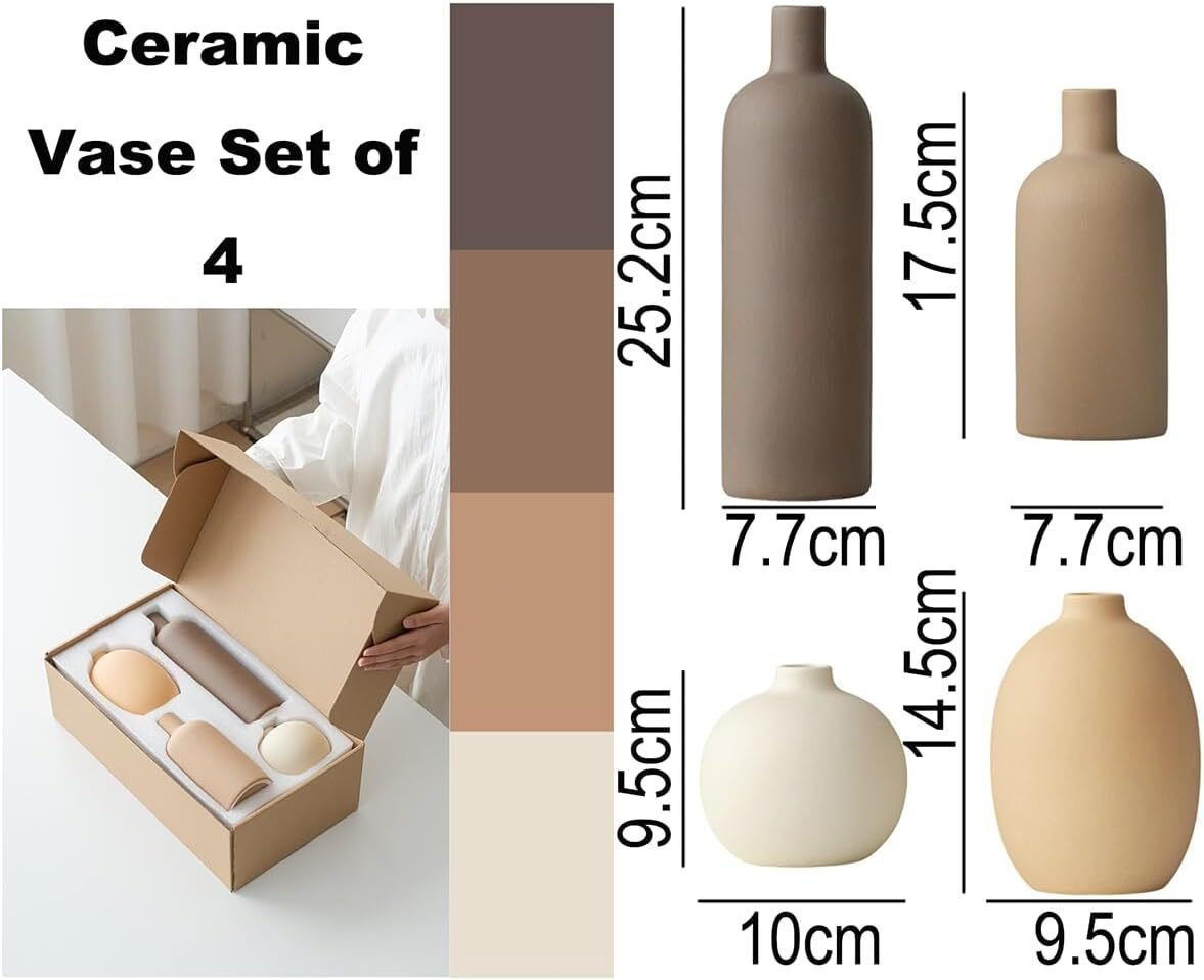 Keramik Vasen Set Morandi 4-teilig – Nordische Minimalistische Tischdekoration