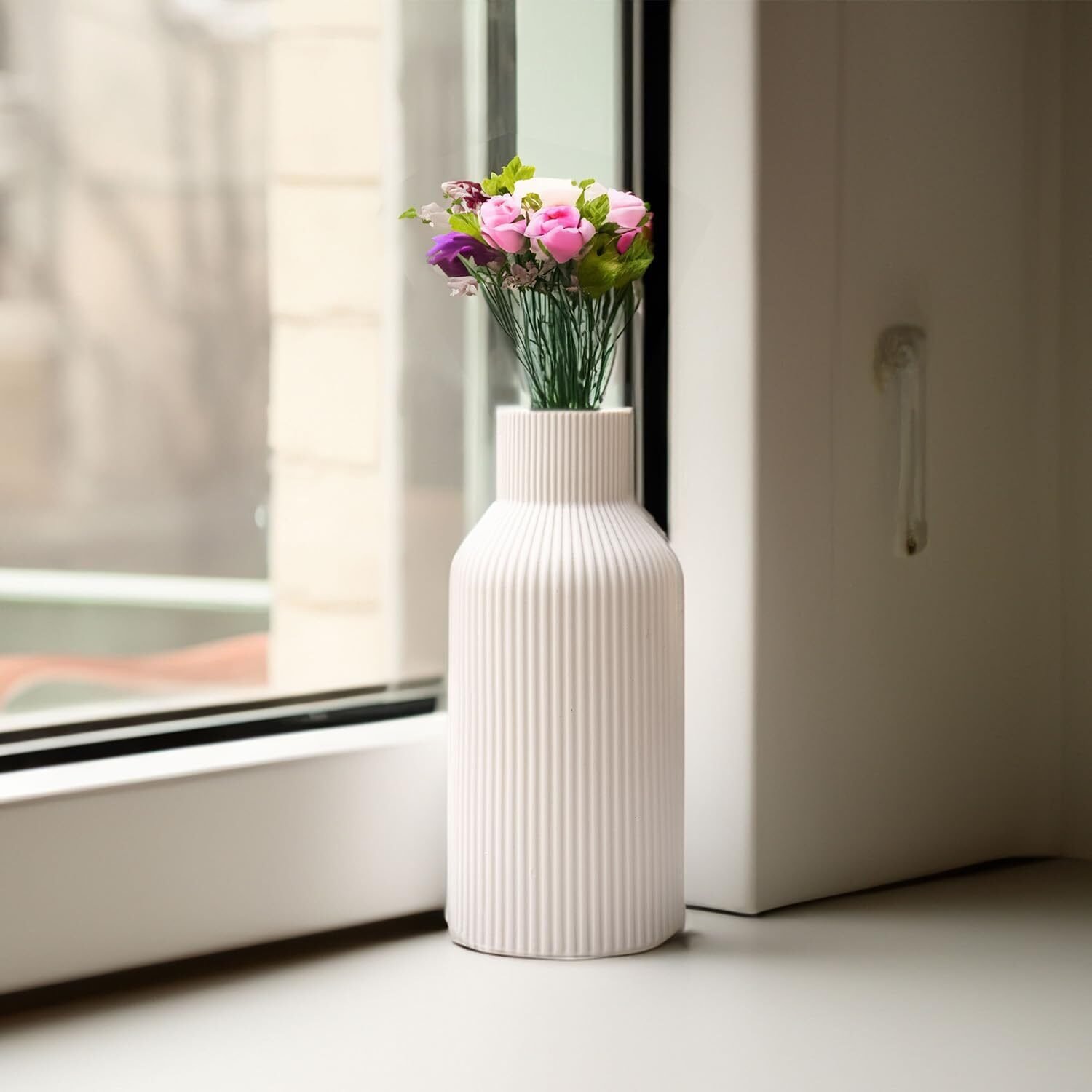 Keramik Vase 20 cm Matt Rund – Moderne Struktur Design Vase Für Pampasgras & Deko