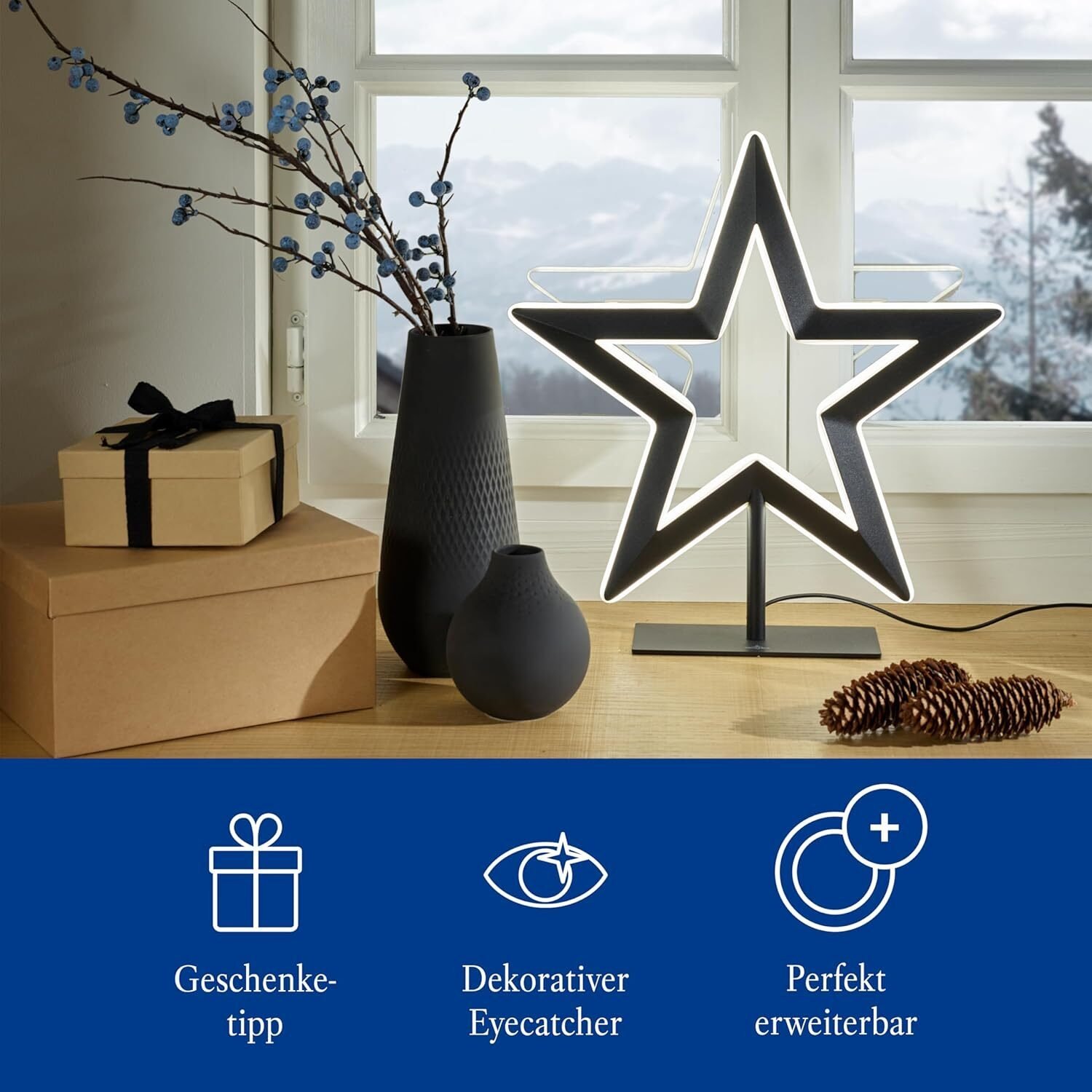 Schwarze Porzellan Vase 26 cm – Matte Strukturierte Blumenvase Für Dekoration