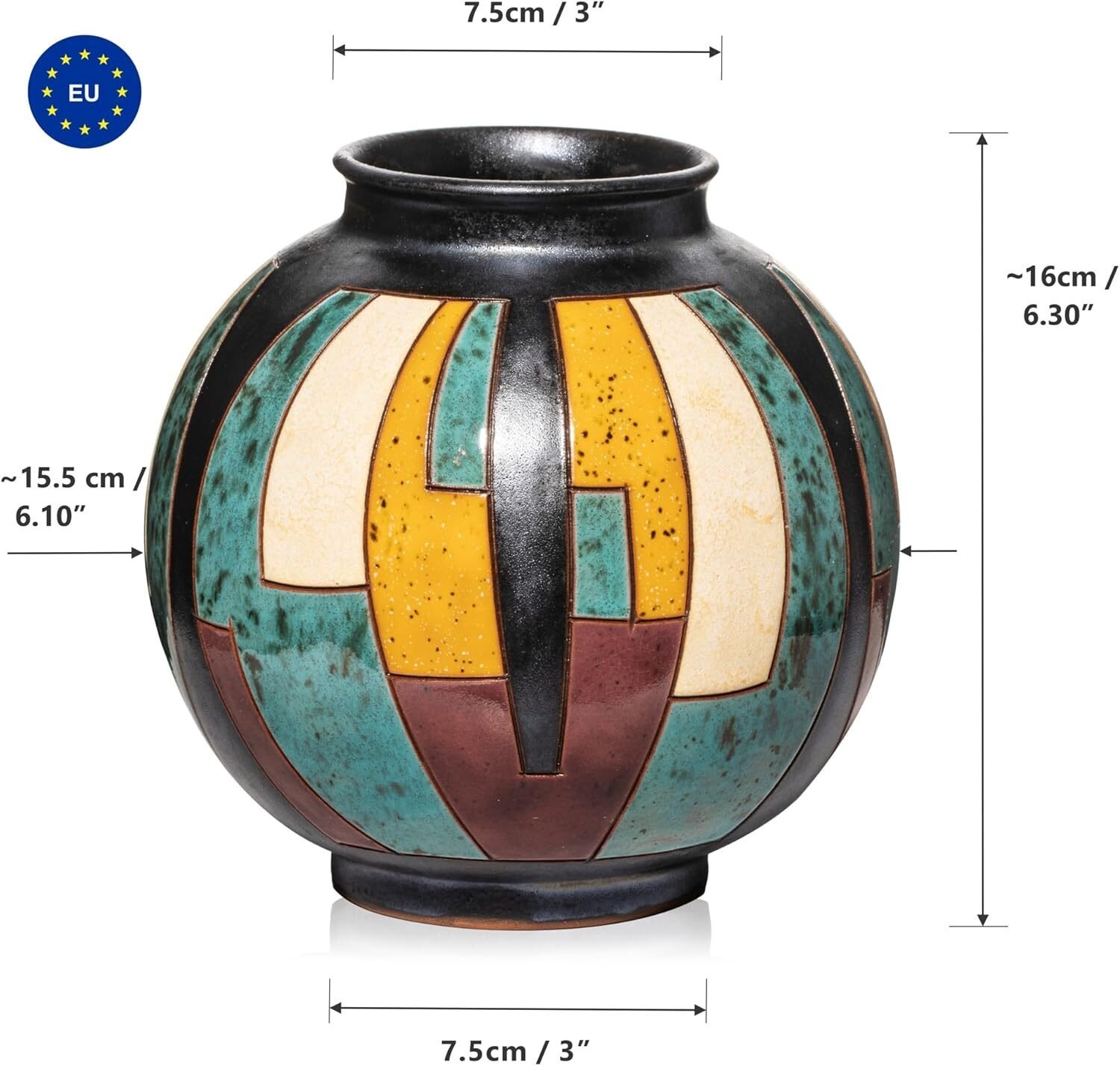 Handgedrehte Keramikvase 16 cm – Bunte handglasierte Blumenvase aus Keramik