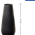 Schwarze Porzellan Vase 26 cm – Matte Strukturierte Blumenvase Für Dekoration