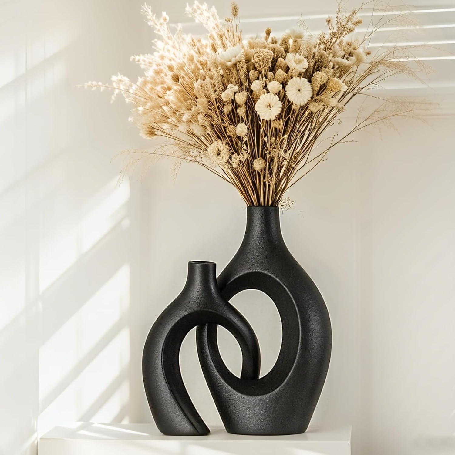 Keramikvasen Set 2er Beige Modern – Dekorative Hohlform für nordisches Wohndesign