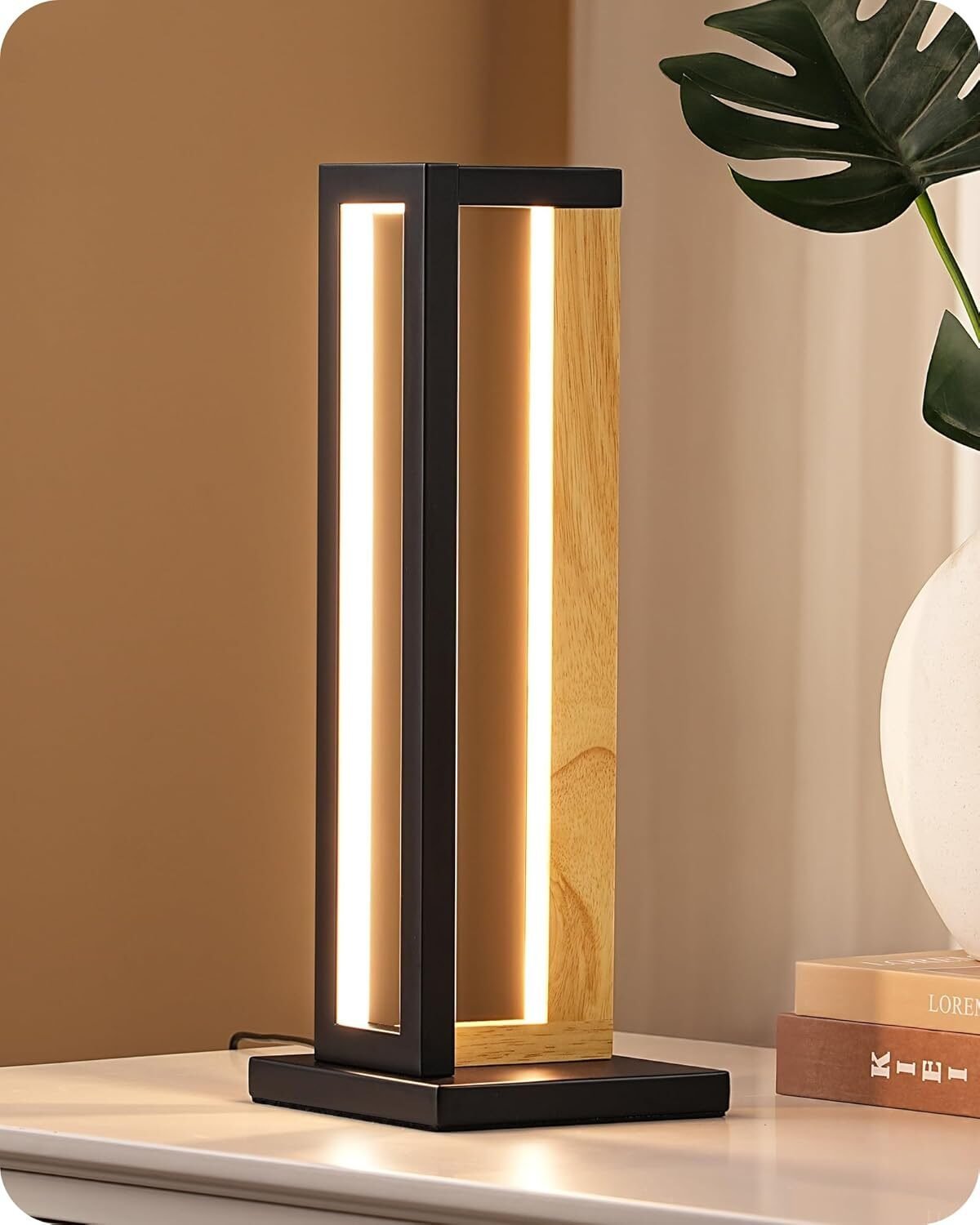 Nachttischlampe Holz Metall Touch Dimmbar