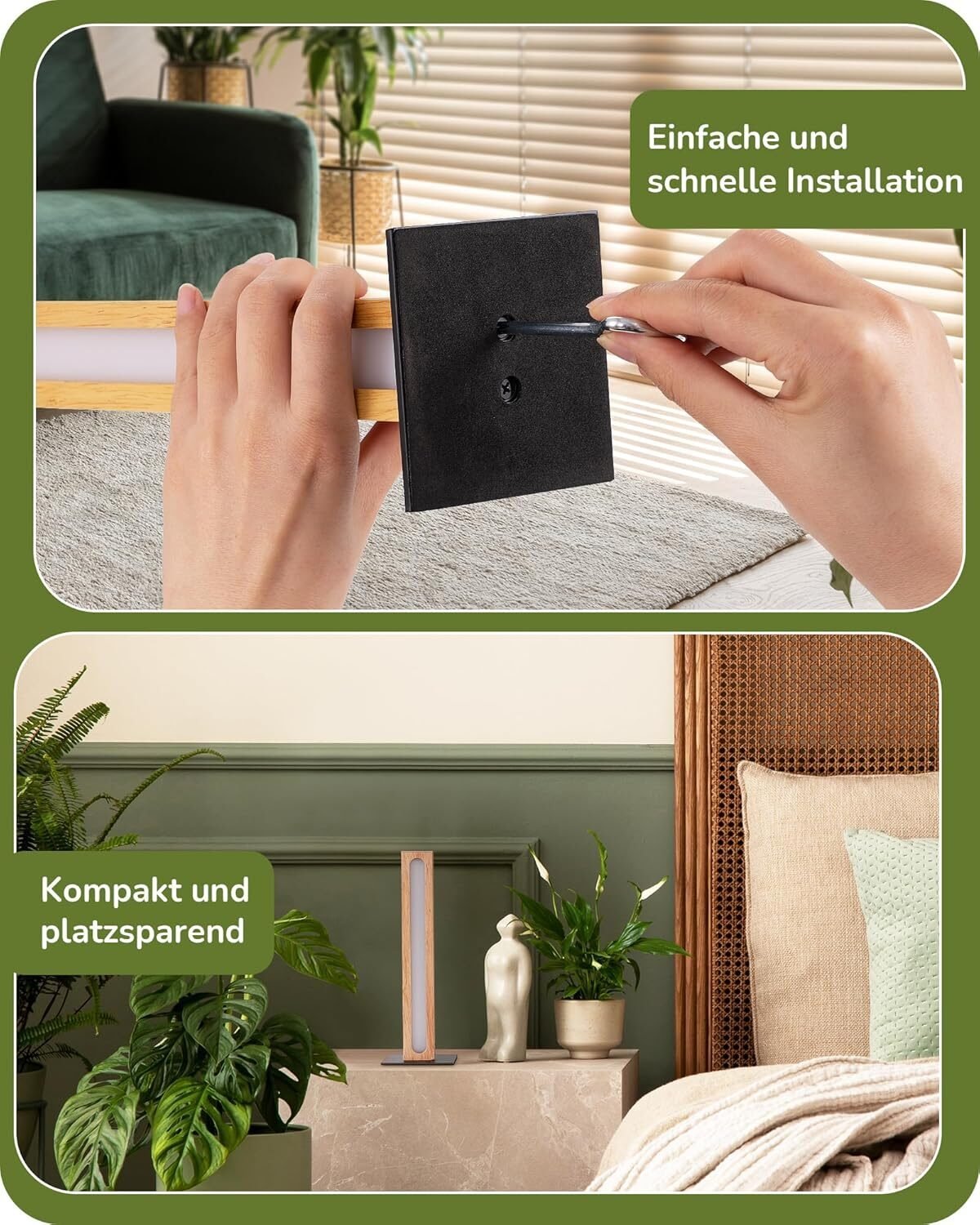 LED Tischlampe Holz Touch Funktion – Stufenlos Dimmbar mit 3 Farbtemperaturen