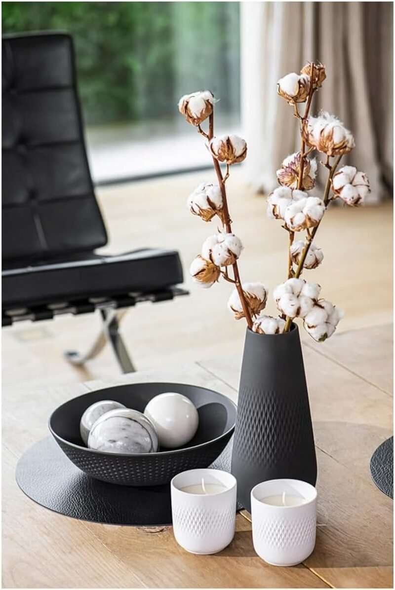 Schwarze Porzellan Vase 26 cm – Matte Strukturierte Blumenvase Für Dekoration