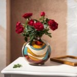 Handgedrehte Keramikvase 16 cm bunt – Handglasierte dekorative Blumenvase aus Keramik