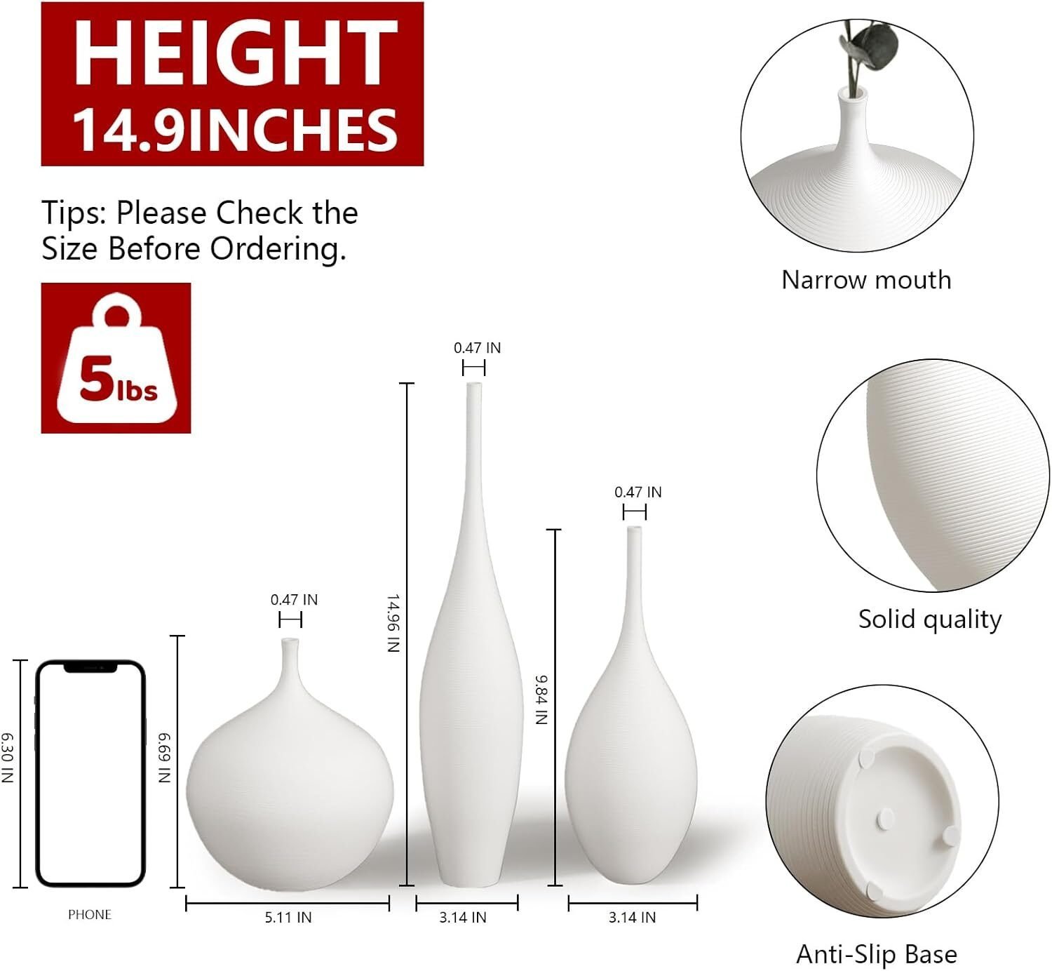 Weiße Keramik Vasen Set 3er – Skandinavische Moderne Deko Vasen Für Zuhause