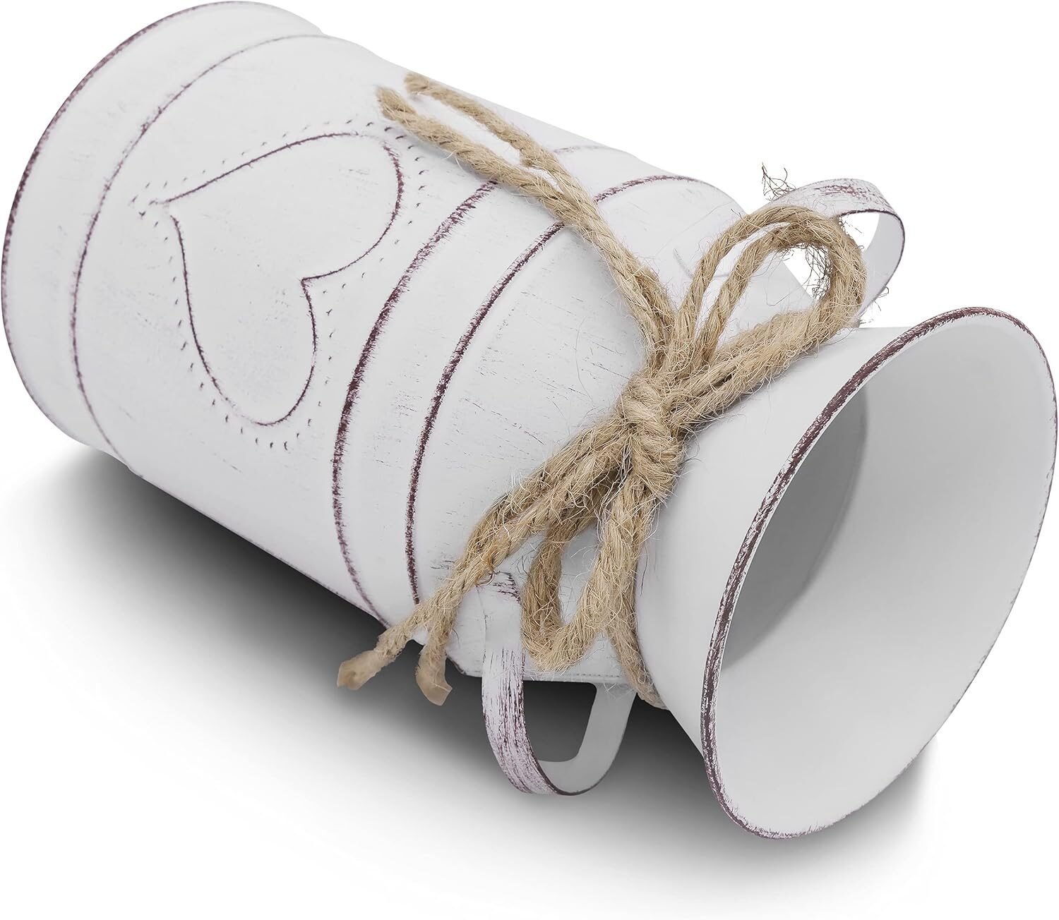 Vintage Metall Blumeneimer 19 cm – Bauernhaus Deko Vase Mit Herzgriff