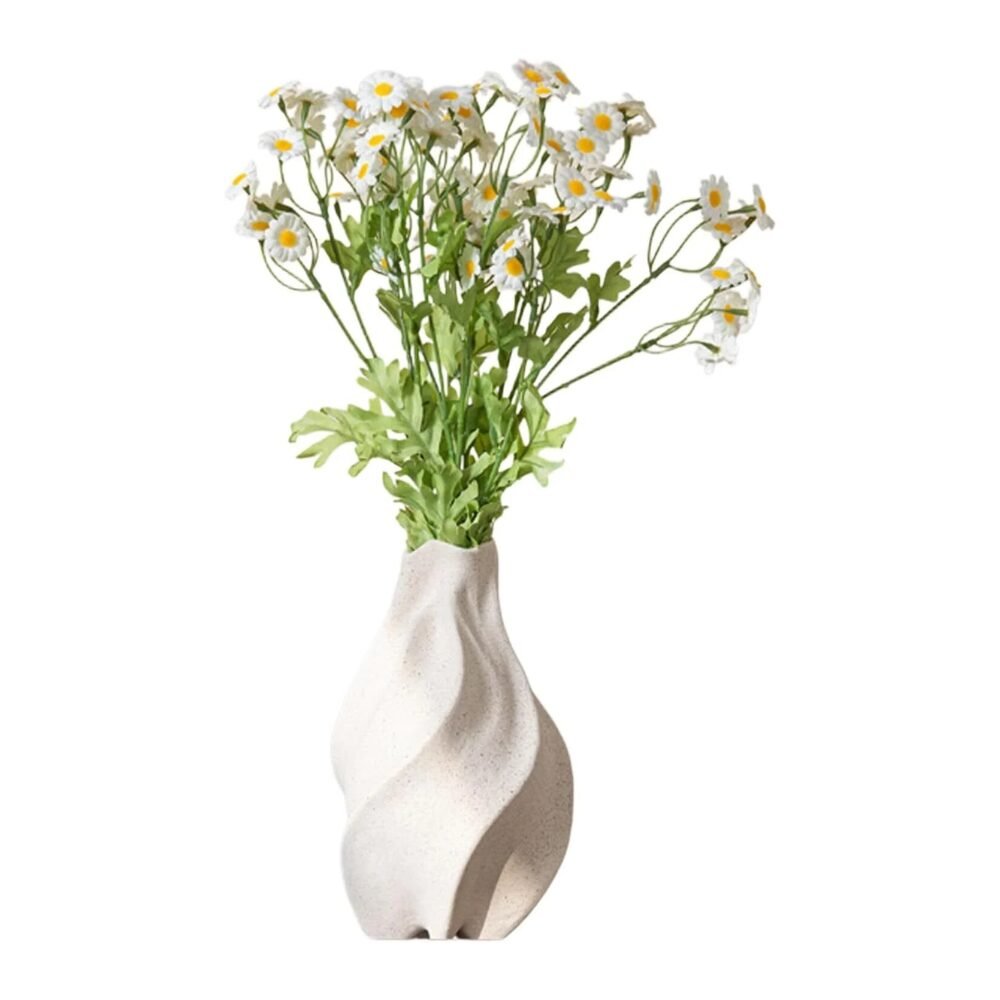 Beige Keramik Blumenvase Boho Stil