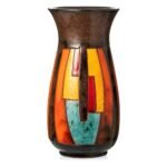 Handgedrehte Keramikvase 21 cm bunt handglasiert