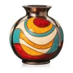 handgedrehte Keramikvase 16 cm bunt