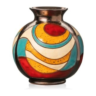 handgedrehte Keramikvase 16 cm bunt