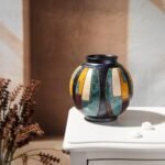 Handgedrehte Keramikvase 16 cm – Bunte handglasierte Blumenvase aus Keramik