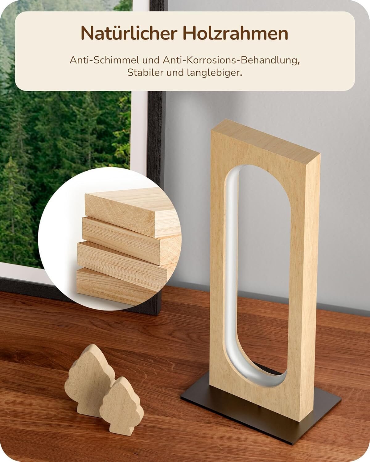 LED Nachttischlampe Holz – Touch Dimmbar mit 3 Farbtemperaturen