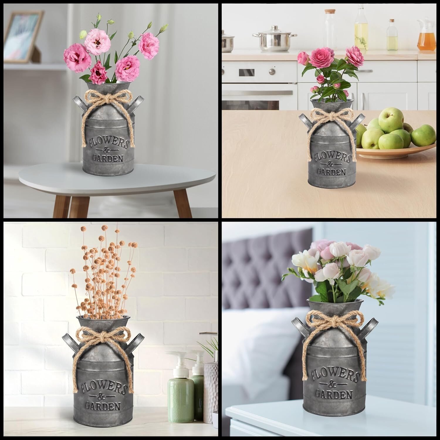 Rustikale Metall Blumenvase 19 cm – Vintage Milchkanne Shabby Chic