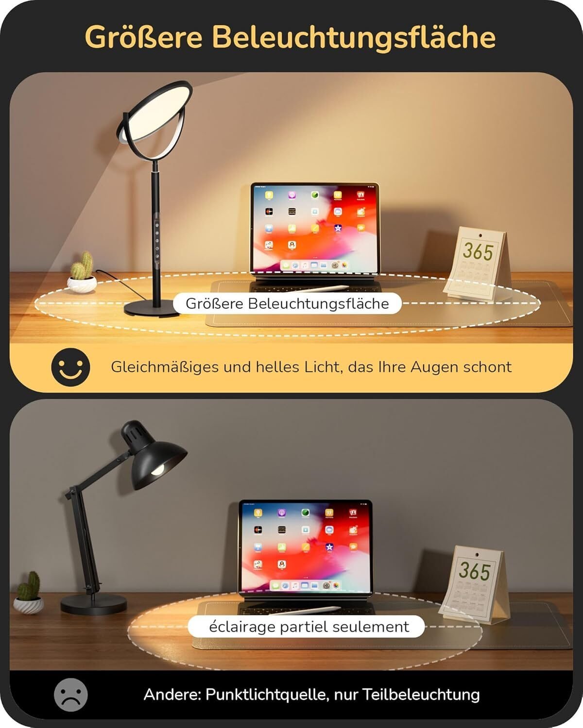 Drehbare LED Tischlampe mit Touch Dimmfunktion und 5 Helligkeitsstufen, 55cm Höhe