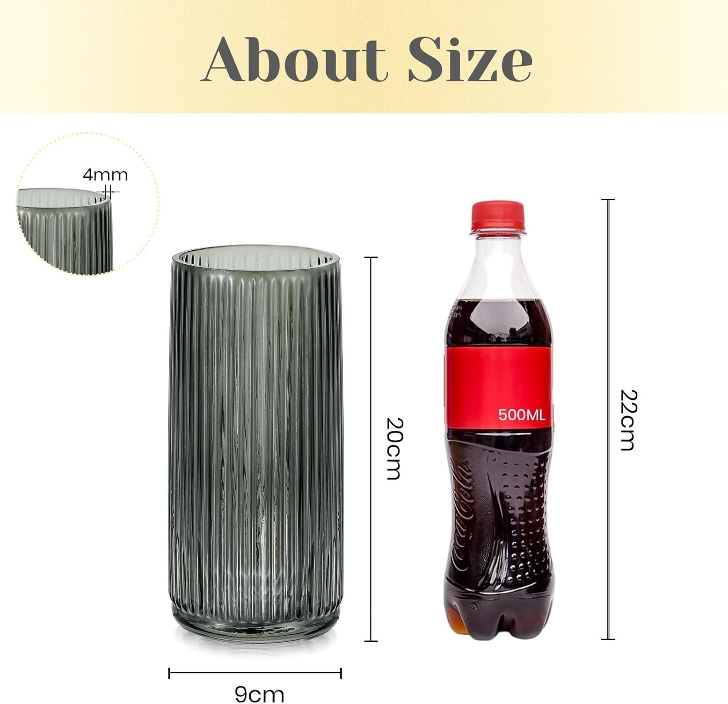 Gerippte Glasvase Grau 20 cm – Moderne Glas Blumenvase Für Tischdekoration