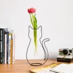 Katzen Silhouette Blumenvase Schwarz – Dekorative Metall Glas Vase