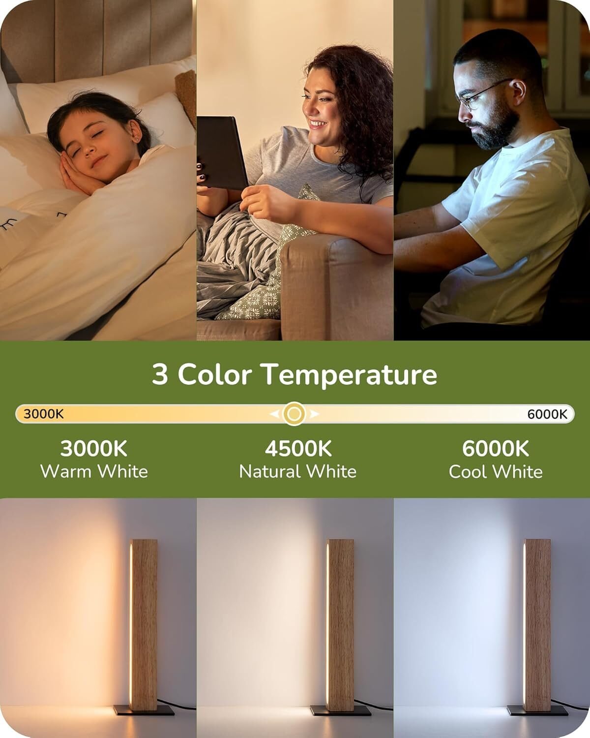 LED Tischlampe Holz Touch Funktion – Stufenlos Dimmbar mit 3 Farbtemperaturen