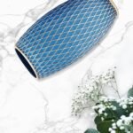 Dekorative Blumenvase Blau Gold 28 cm – Zylindervase Mit Diamantmuster