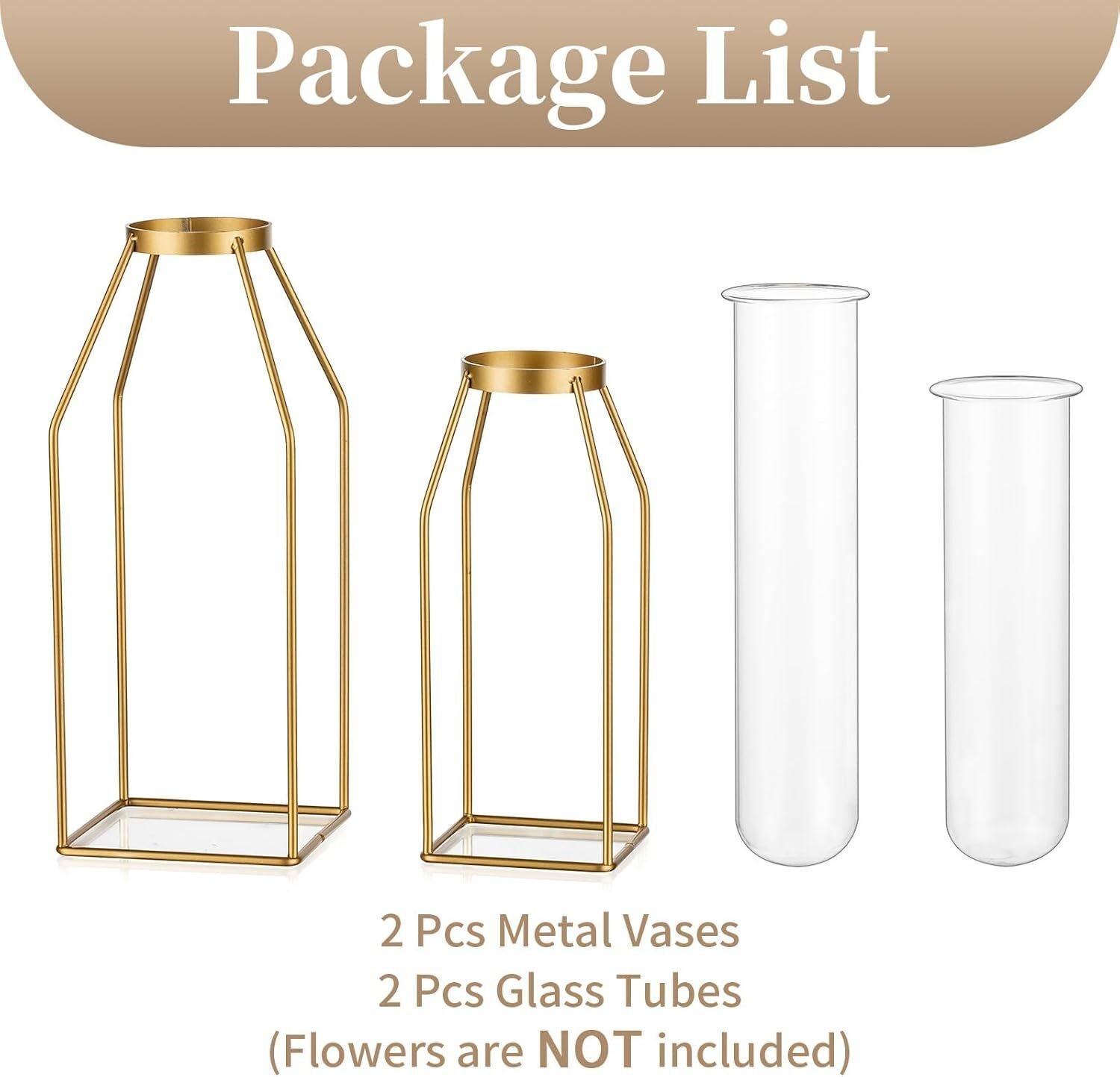 Metall Reagenzglas Blumenvase Gold 19.5–24.5 cm – Geometrische Glasvase