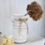 Vintage Metall Blumeneimer 19 cm – Bauernhaus Deko Vase Mit Herzgriff