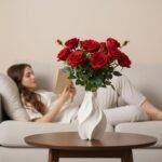 Beige Keramik Blumenvase Boho Stil 22 cm – Skandinavische Dekovase