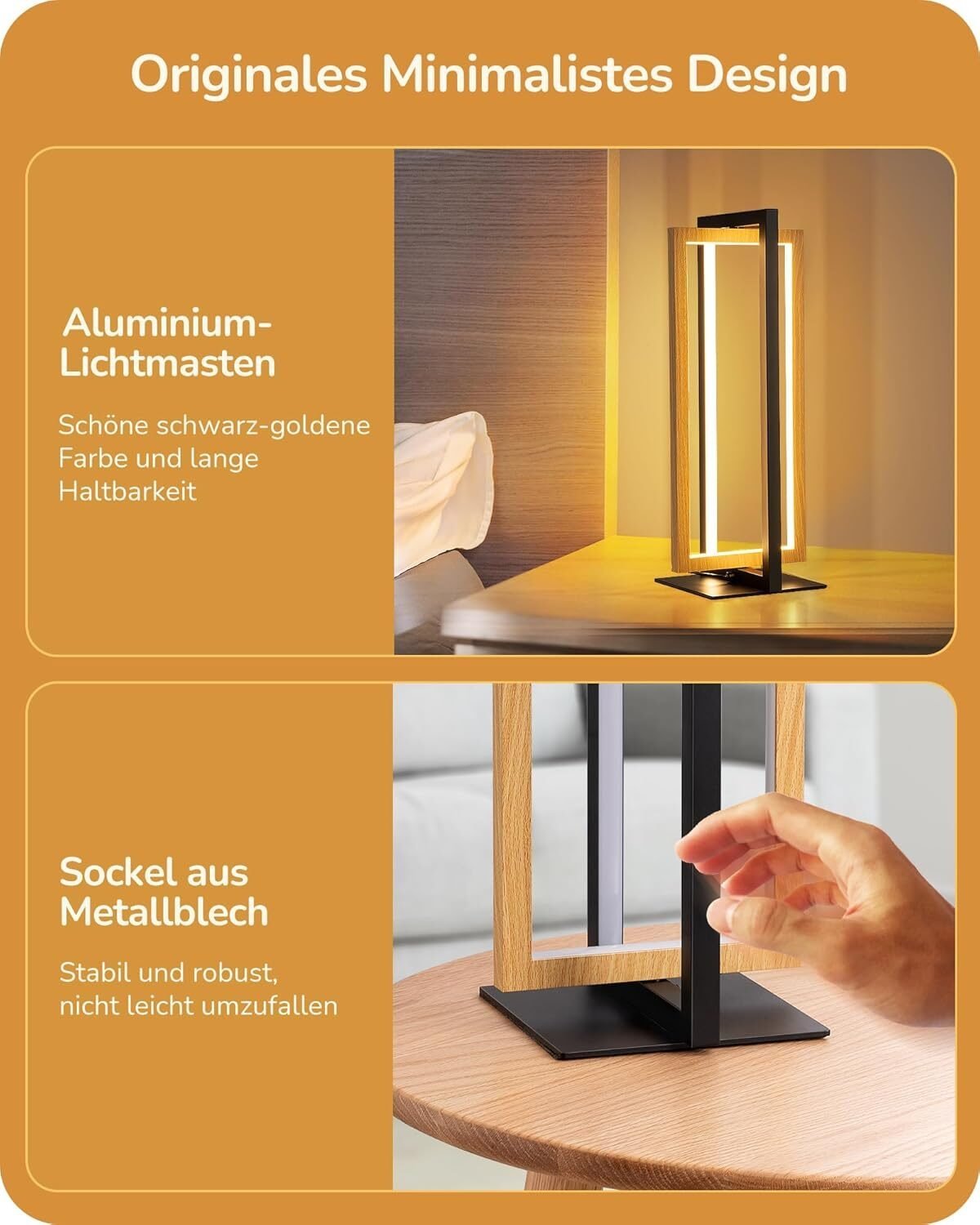 LED Tischlampe Holz Schwarz – Drehbares Design mit 3 Farbtemperaturen