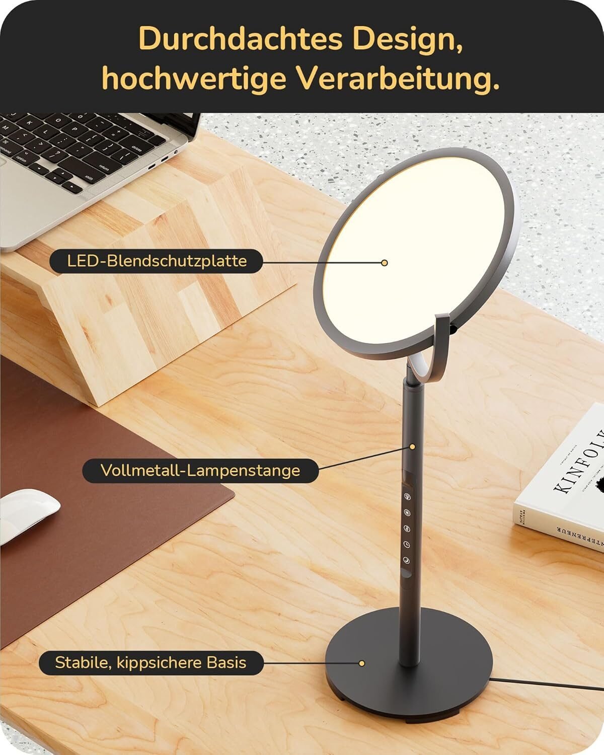 Drehbare LED Tischlampe mit Touch Dimmfunktion und 5 Helligkeitsstufen, 55cm Höhe