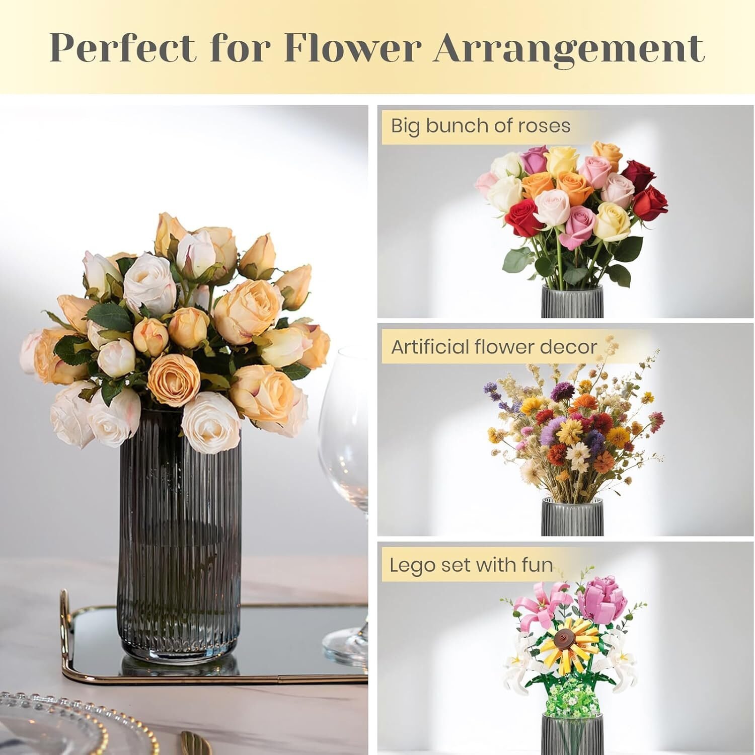 Gerippte Glasvase Grau 20 cm – Moderne Glas Blumenvase Für Tischdekoration