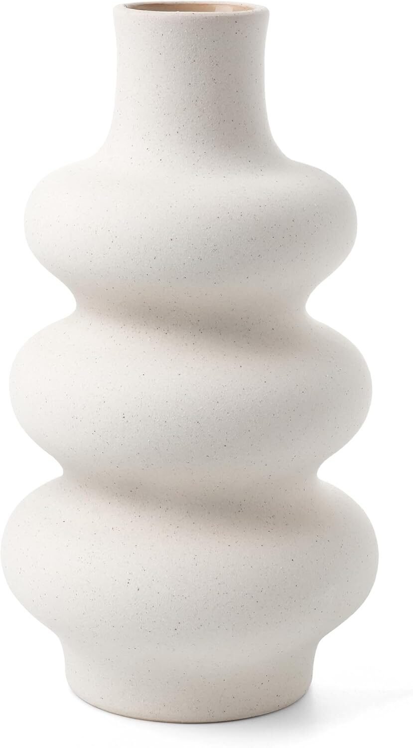 Beige Keramik Blumenvase 25 cm – Moderne Donut Vase Für Pampasgras