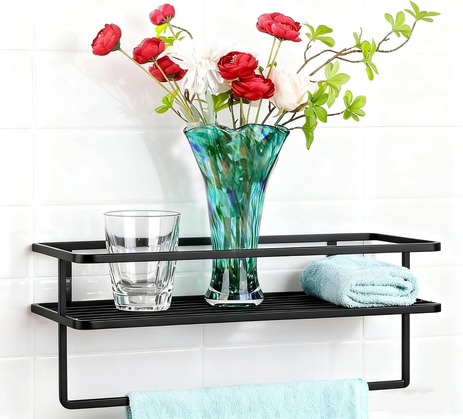 Mundgeblasene Glasvase Blaugrün 22,9 cm – Dekorative Blumenvase mit breiter Öffnung