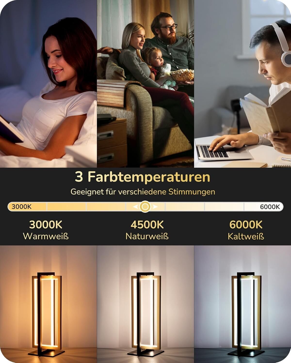 LED Tischlampe Schwarz Gold Metall – Touch Dimmbar mit 3 Farbtemperaturen